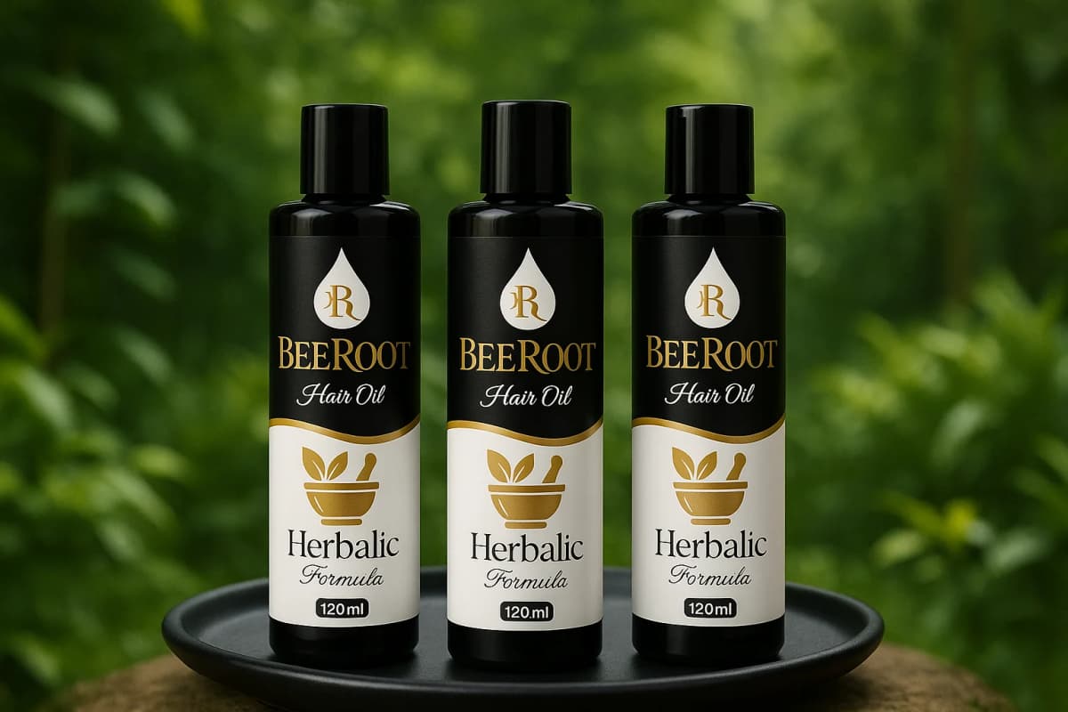 Beeroot Premium Herbal Hair Oil Bottle - Natural Ingredients Infused with Gold